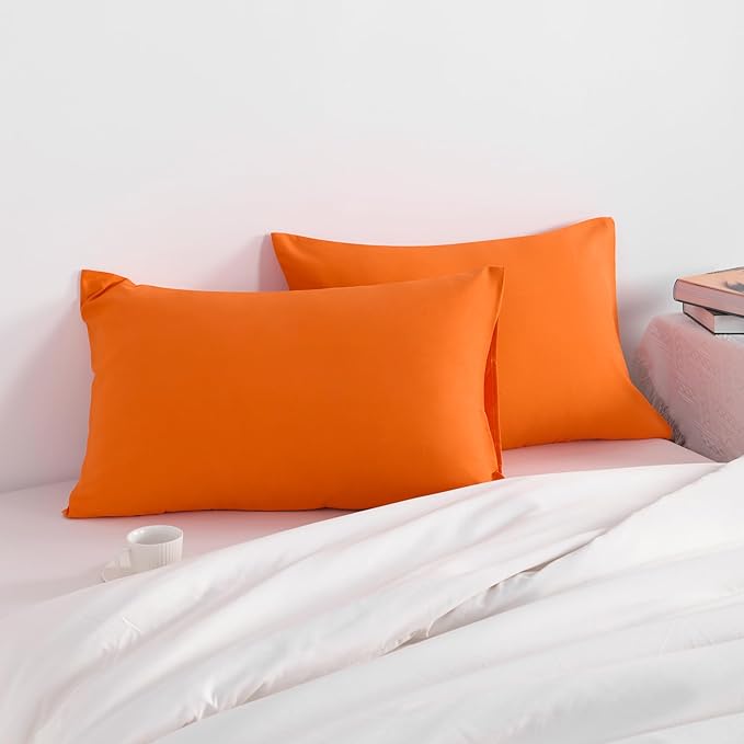 NTBAY Toddler Pillow Cases Set of 2, 2 Pack Brushed Microfiber 14x20 Pillow Cases, Soft, Wrinkle, Fade, Stain Resistant Orange Pillow Cases with Envelope Closure, 14x20 Inches, Orange