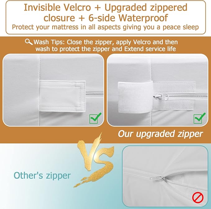 Bedecor Set of 2 Zippered Queen Mattress Protector Cover for 14"-15" Depth Mattress,Fully Encased Liquid Proof Urine Pee Protection Breathable Smooth Incontinence Pet Baby Potty Training