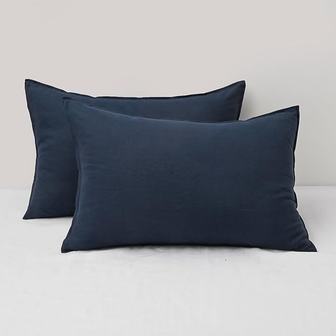 CHUFFED Linen Pillowcases 2 Pack 100% Linen Standard Pillow Cases, Breathable and Cooling Washed Pillowshams with Zipper Closure, 20x30 Inches, Navy Blue