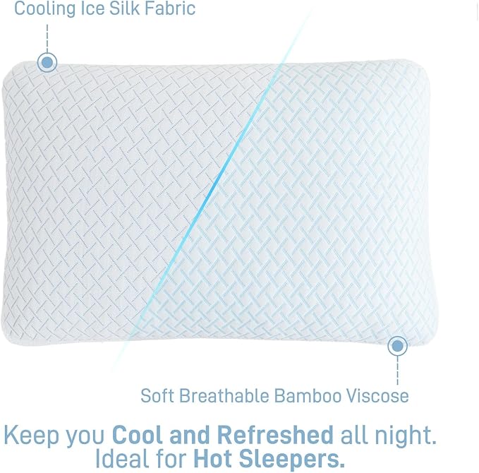 Ankwos Shredded Memory Foam Cooling Soft Bamboo Viscose Pillows Queen Size Set of 2, Adjustable Hypoallergenic Hotel Quality Pillow for Side, Back and Stomach Sleeper, Oeko-TEX Certified