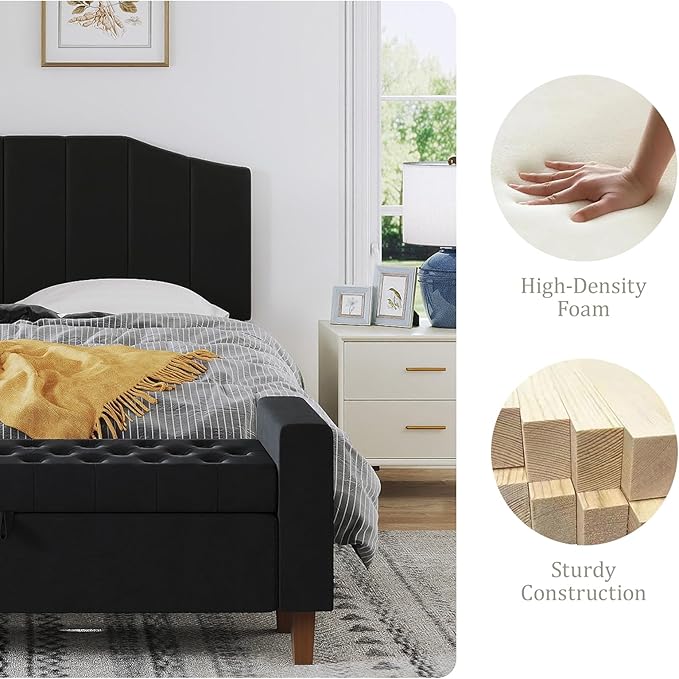 Furpopup Velvet Queen Size Headboard, Upholstered Headboard Queen/Full Size Wall Mount and Bed Frame Mount, Featuring High-Density Sponge Padding Luxury Texture Easy Assembly Comfort Style-Black