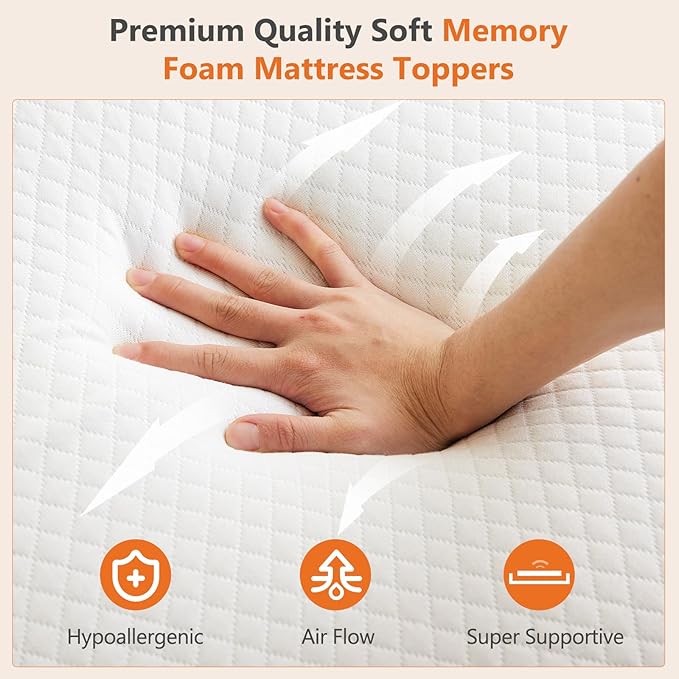 Sweetcrispy Mattress Topper Queen with Removable Soft Cover, Memory Foam 3 Inch Thick Gel Infused Cooling Toppers Pad for Queen Size Bed, Sleeper Sofa, RV, Camper, CertiPUR US Certified