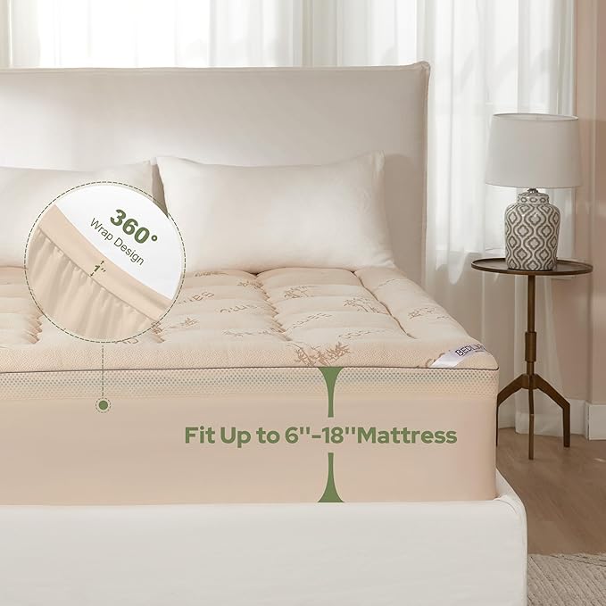 BEDLORE 4 Inch Memory Foam Mattress Topper Twin XL,2-in-1 Dual Layer Design (2" Gel Memory Foam + 2" Plush Pillow Top Cover) Mattress Topper Medium-Firm,Pressure Relief & Back Pain Support(Beige)