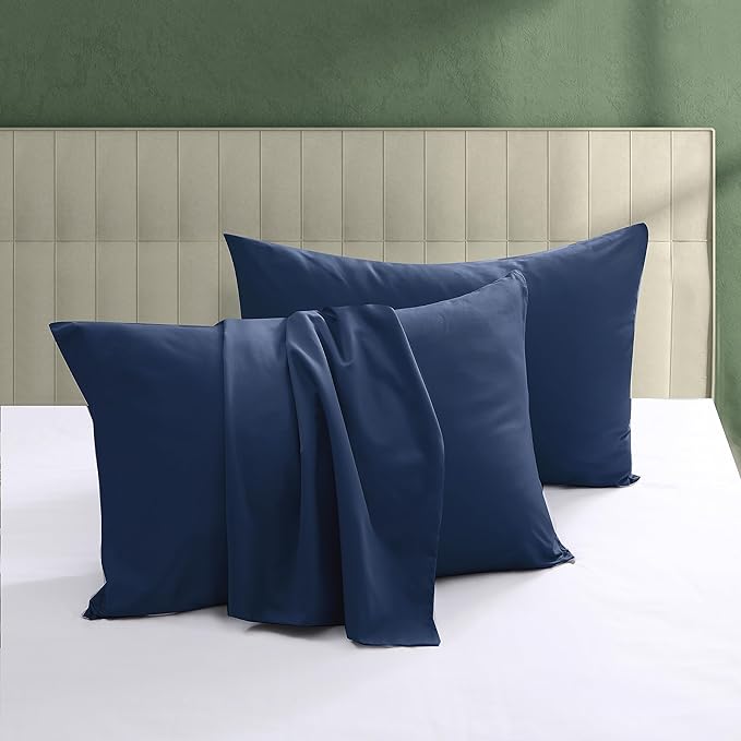 100% Egyptian Cotton Zippered Toddler Pillowcases Set of 4, 600 Thread Count Small Pillow Cases, Super Soft and Breathable Pillow Protector, 13x18 Inches (Navy Blue, Toddler)