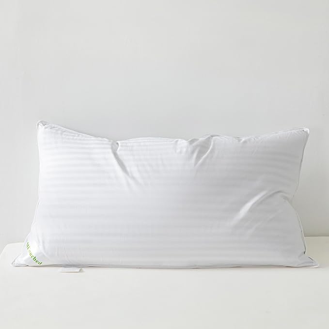 Goose Down Feather Pillows Stripe White Bed Pillow for Sleeping,100% Cotton Fabric Good for Side and Back Stomach Sleeper King Size 1 Pack