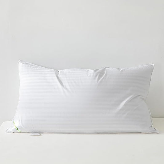 Goose Down Feather Pillows Stripe White Bed Pillow for Sleeping,100% Cotton Fabric Good for Side and Back Stomach Sleeper King Size 1 Pack