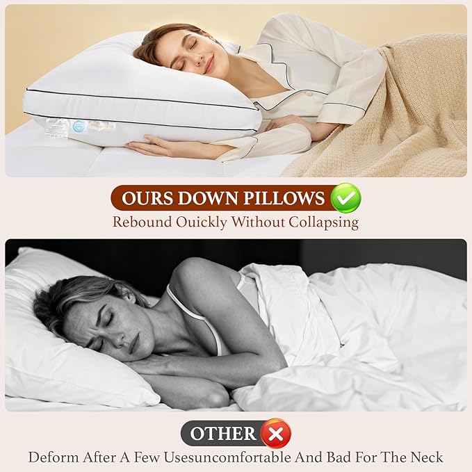 Premium Canadian Goose Down Pillow King Size Set of 2 Pack, 1050+ Fill Power, 100% Cotton Shell, Luxury Hotel Quality Bed Feather Pillow for Side Back Stomach Sleepers(White,20" x 36")