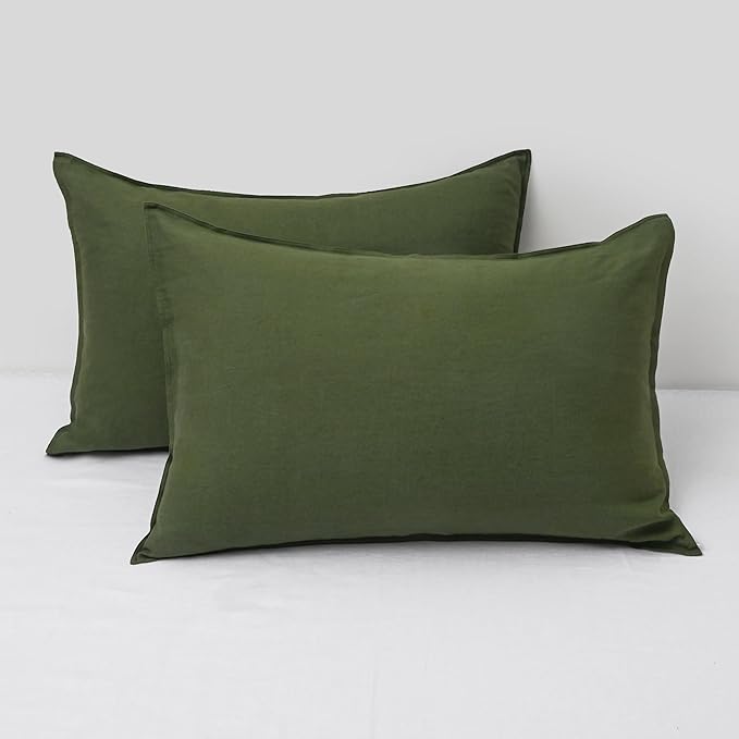 CHUFFED Linen Pillowcases 2 Pack 100% Linen Standard Pillow Cases, Breathable and Cooling Washed Pillowshams with Zipper Closure, 20x30 Inches,Mossy Green