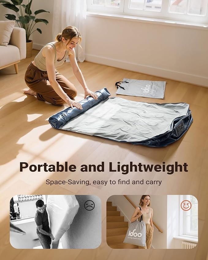 iDOO Twin Air Mattress with Built in Pump, 18" Raised Compact Blow up Mattress, Inflatable Mattress for Camping Guest Home, Portable Travel Air Bed, 2-Min Quick Inflation Deflation, Colchon inflable