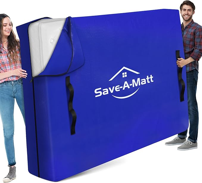 SaveAMatt Mattress Bags for Moving - Extra Thick & Durable Queen Mattress Cover for Moving - Reusable Waterproof Tarp Mattress Protector with Heavy Duty Handles (82’’x63’’x15’’ Queen Size)