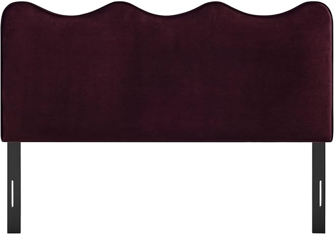 Monday Athena Full Size Performance Velvet Adjustable Headboard in Mulberry - with Scalloped Wave Design and Stain-Resistant Velvet Upholstery