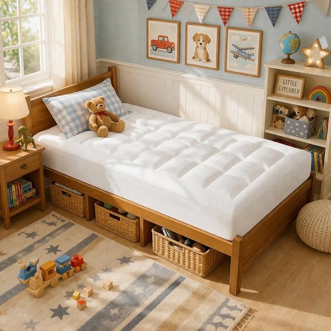 ELEMUSE 3 Inch Twin Size Dual Layer Memory Foam Mattress Topper, 2 Inch Cooling Gel Foam, 1 Inch Soft Pillowtop Pad, Pressure Relief Bed Topper for Kids, Guest Room & Bunk Bed, Comfortable Support