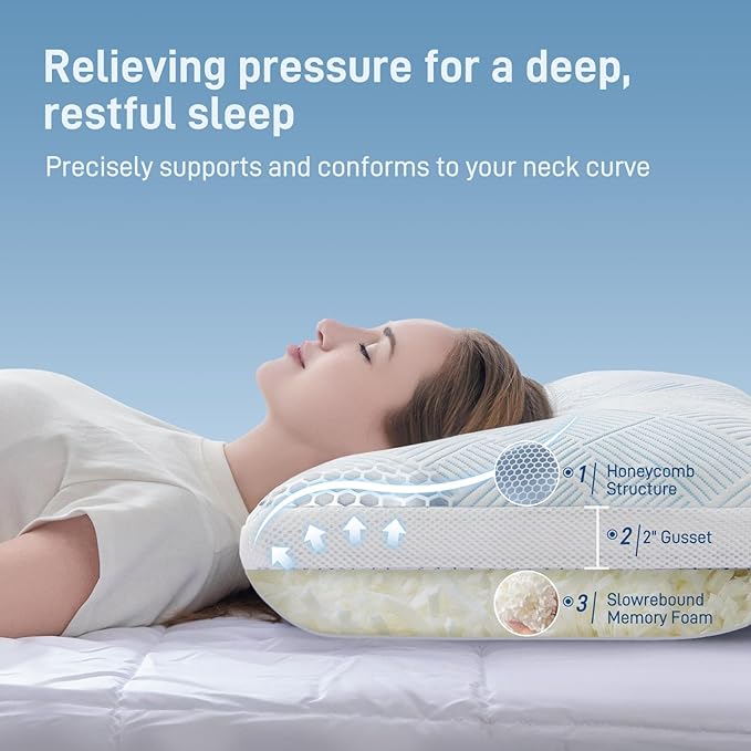 Alkyonos Shredded Memory Foam Cooling Soft Bamboo Viscose Pillow Queen Size, Adjustable Hypoallergenic Hotel Quality Pillow for Stomach, Back and Side Sleeper, Oeko-TEX Certified