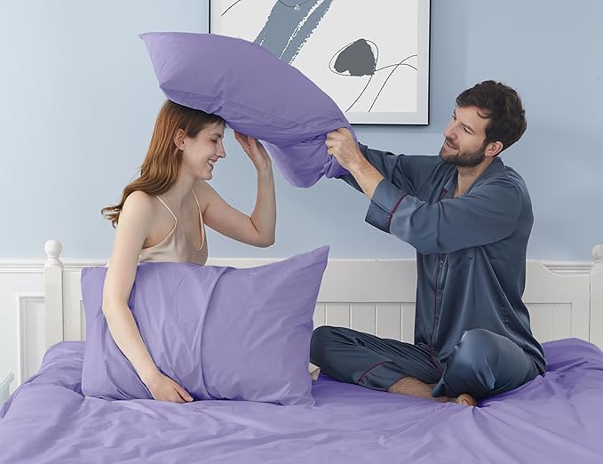 Pillow Cases, Standard Queen Size Cotton Percale Weave Pillowcases, Pre-Shrunk Breathable and Hypoallergenic Pillowcases, Set of 2 (2 Piece Standard/Queen 20 Inch x 30 Inch, Purple)