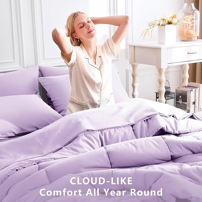 CozyLux Twin XL Comforter Set Lavender, 5 Pieces Twin Extra Long Bed in a Bag for College Dorm, All Season Bedding Set with Stitch Quilted Comforter, Flat Sheet, Fitted Sheet, Pillowcases
