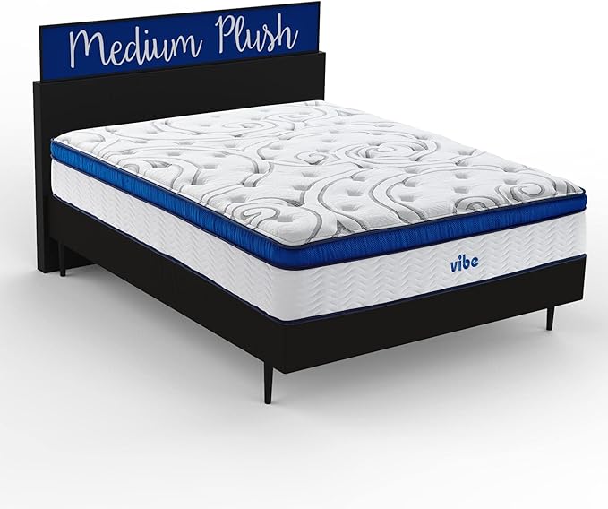 Vibe Quilted Hybrid Mattress, 12-Inch Innerspring and Pillow Top Gel Memory Foam Mattress, Fiberglass Free, CertiPUR-US Certified Bed in a Box, Twin