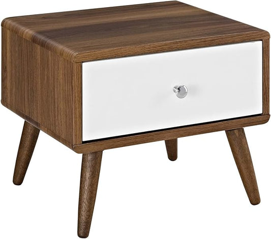 Modway Transmit Mid-Century Modern Nightstand or Side Accent Table in Walnut