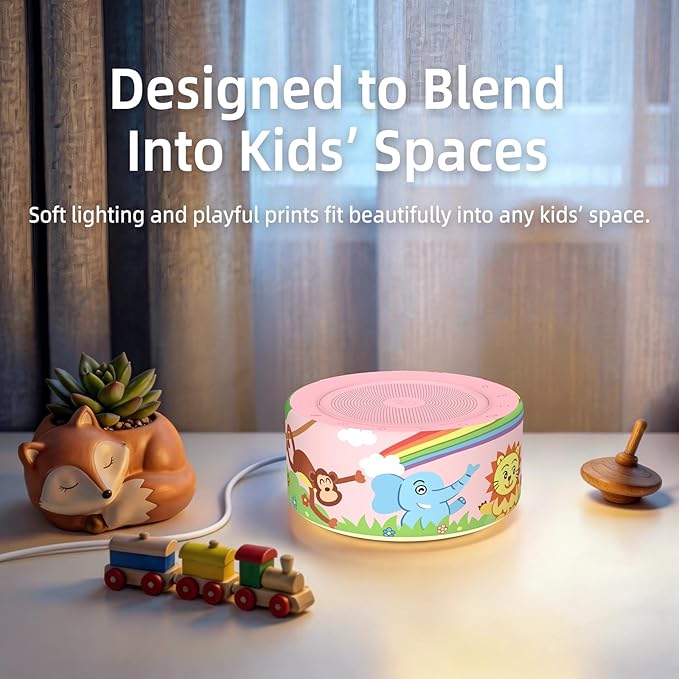 Kipcush White Noise Machine - Soft Non-Glare Nursery Lamp, 30 Soothing Sounds, 8 Color Lights, Max 8-Hour Timer for Baby & Adults (Rainbow Animal Monkey, Standard)