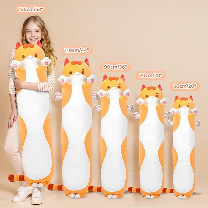 Mewaii Long Cat Plush 5 Sizes, 120% Extra Filling Giant Plushness Kids Body Pillow, Kawaii Cute Brown Cat Stuffed Animals Plushies, Big Long Body Pillow Cat Plush Gift for Girls 44”