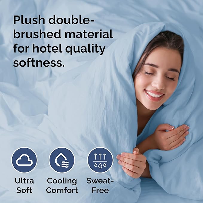 Duvet Cover King Size Set - Extra Soft King Duvet Cover 104" x 90" with 2 Pillow Shams - Hotel Luxury, Easy Care & Fade Free w/ Zipper Closures & Ties - All Season, Comfy, Cozy & Breathable (Sky Blue)