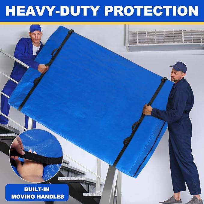 TICONN Mattress Bags for Moving, Heavy Duty Twin Mattress Cover Storage Bag with Full-Around Handle and Adjustable Buckles (Blue, Twin)