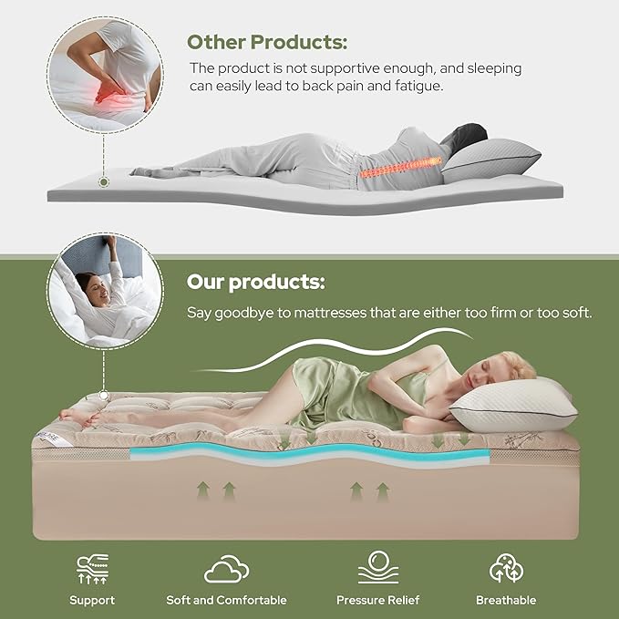 BEDLORE 4 Inch Memory Foam Mattress Topper Twin,2-in-1 Dual Layer Design (2" Gel Memory Foam + 2" Plush Pillow Top Cover) Mattress Topper Medium-Firm,Pressure Relief & Back Pain Support(Beige)