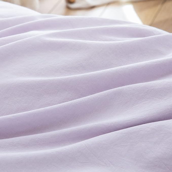 BESTOUCH Duvet Cover Set 100% Washed Cotton Linen Feel Super Soft Comfortable Chic Lightweight 3 PCs Home Bedding Set Solid Taro Purple Super King