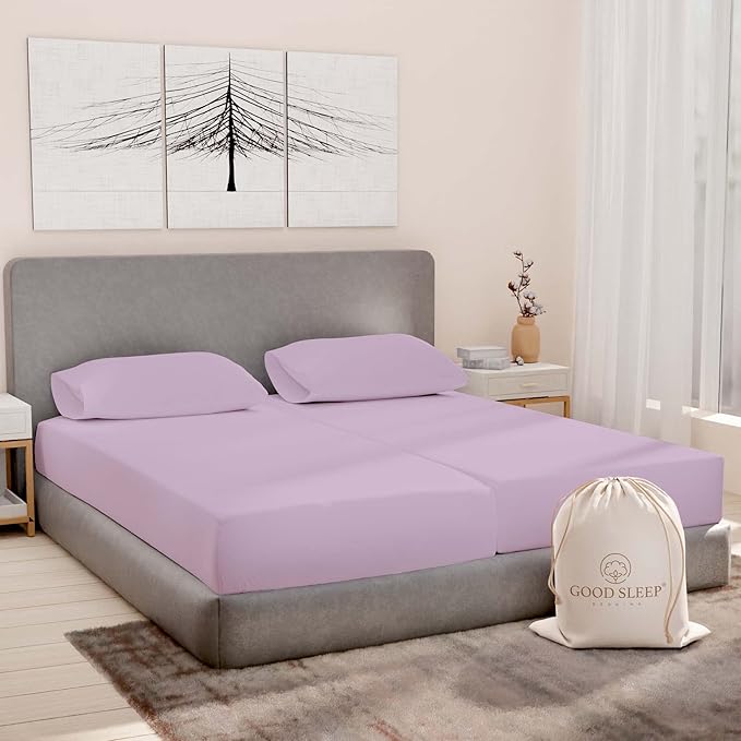 Good Sleep Bedding Split King Sheets for Adjustable Bed, 5 Piece, 100% Egyptian Cotton Sheet & Pillowcase Sets, Sateen Weave, Ultra-Soft, 16" Deep Pocket Adjustable Bed Sheets - Lavender
