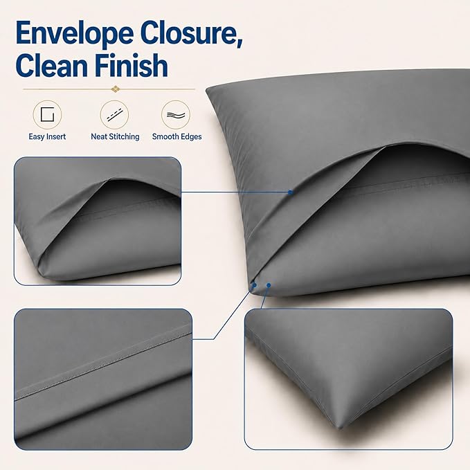 ZPECC Pillow Cases King Size Set of 12, 20x36 Envelope Closure Pillowcases, Soft Plain Brushed Microfiber Covers Hypoallergenic Breathable, Gray