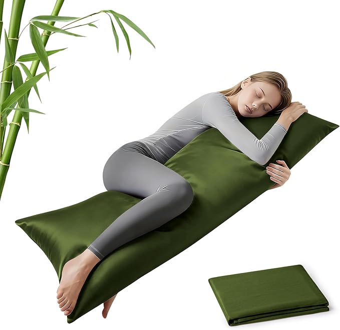 MR&HM Cooling Body Pillow Case 20"x54", Body Pillow Cover for Hot Sleepers, Breathable & Moisture Wicking, Soft Envelope Long Pillowcase, Rayon Derived from Bamboo & Polyester Blend, Olive Green