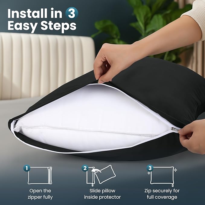Utopia Bedding Queen Pillow Protectors - Pack of 2 - Zipper Closure - Soft Brushed Microfiber Fabric - Shrinkage and Fade Resistant Pillow Protectors Queen Size 20 X 30 Inches (Black)