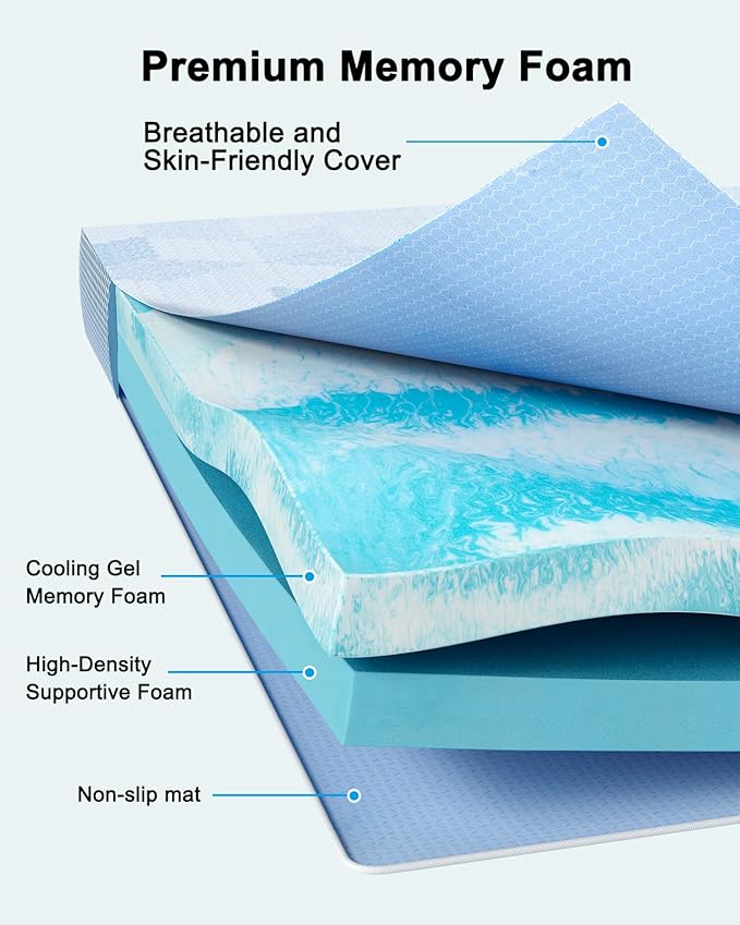 PERLECARE 3 Inch Queen Mattress Topper- Cooling Gel Memory Foam Mattress Topper with Breathable Bamboo Viscose for Pressure Relief, Washable & Non-Slip, Made with CertiPUR-US® Certified & Oeko-Tex