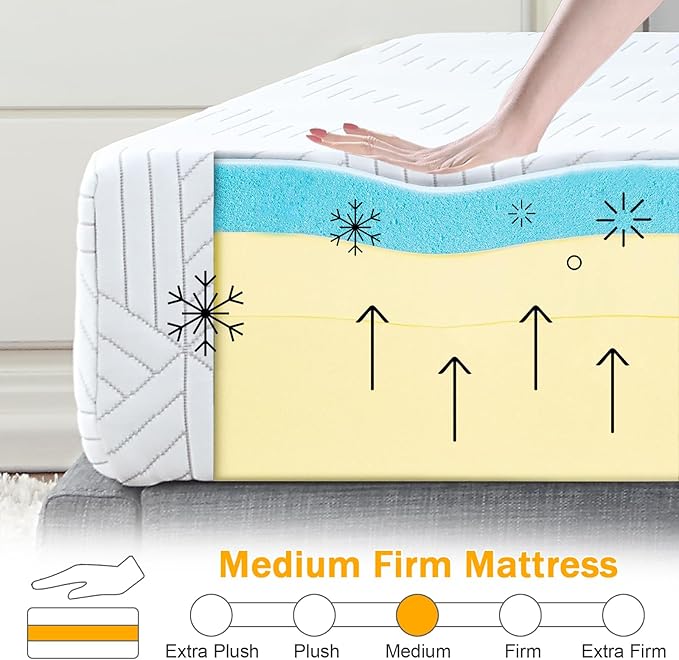 Twin Size Mattress Gel Memory Foam Bed Mattress in a Box Medium Firm and Good Support Removable and Washable Design Breathable Fabric Small Compression Packaging for Kids and Adults
