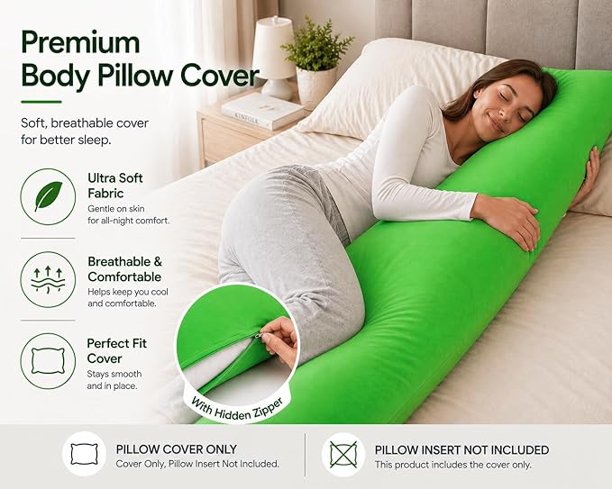 Evolive Ultra Soft Microfiber Body Pillow Cover/Pillowcases 21"x54" with Hidden Zipper Closure (21"x54" Body Pillow Cover, Classic Green)