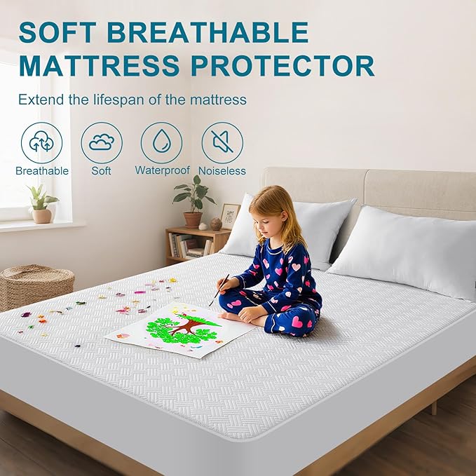 GOPOONY Waterproof Mattress Protector Twin Size - Breathable, Noiseless, Ultra-Soft Bed Cover, Mattress Pad Cover with Deep Stretchable Pockets 8"-21" (White)