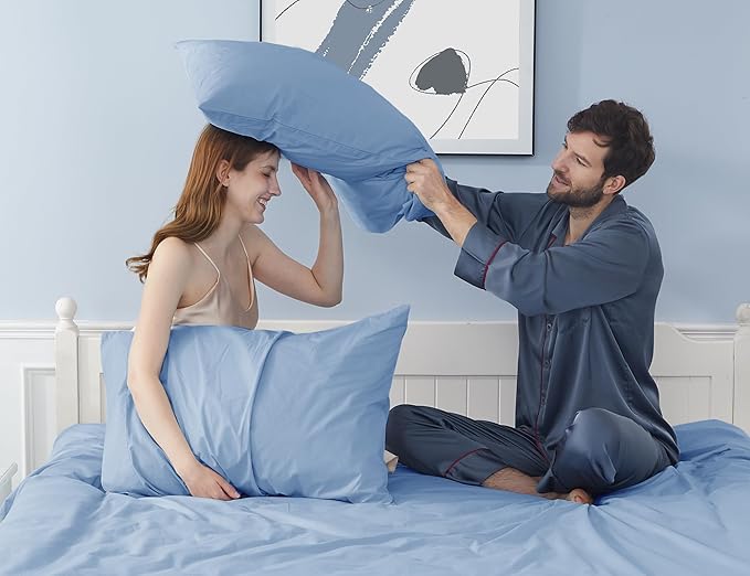 Pillow Cases, King Size Cotton Percale Weave Pillowcases, Pre-Shrunk Breathable and Hypoallergenic Pillowcases, Set of 2 (2 Piece King 20 Inch x 40 Inch, Placid Blue)
