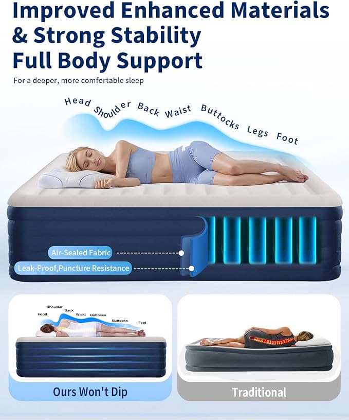 KINGJERRY Twin XL Air Mattress with Built in Pump, Upgraded 5-Layer Air Chamber, 18" Raised Inflatable Mattress, 500 lbs Heavy-Duty Support, 48Hr Leak-Tested Blow Up Bed for Home Guests & Camping