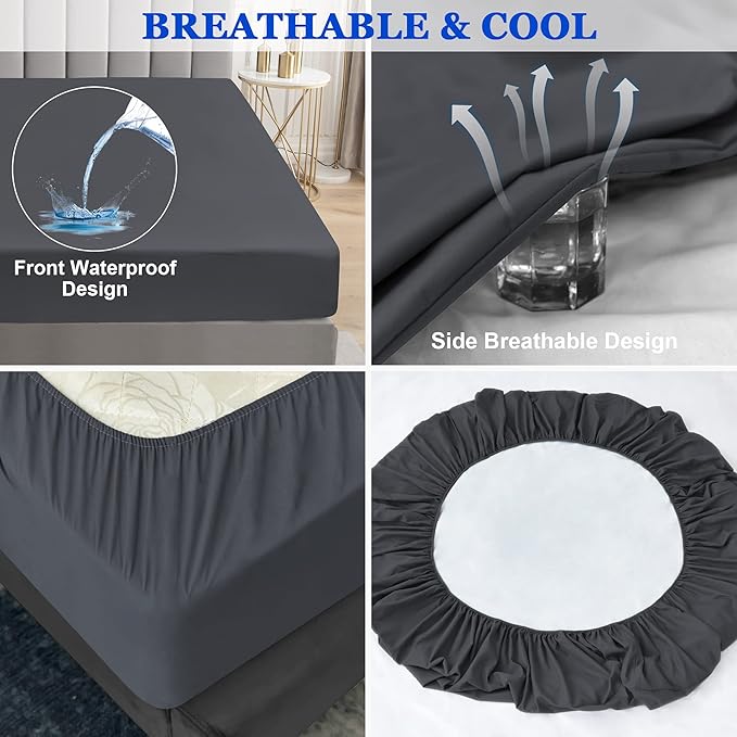 Sufdari Full Size Mattress Protector,Waterproof Mattress Protector,Fitted Sheet Style Mattress Cover with 18" Deep Pocket,Washable and Comfortable-Deep Gray,Full