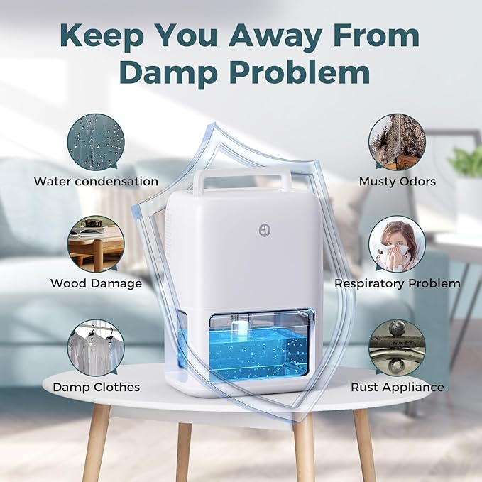 60 OZ Dehumidifiers for Home, Dual-Semiconductor Quiet Dehumidifier with Timer Sleep Mode Auto-Off 7 Colors Light Portable Small Dehumidifiers for Bathroom, Cloakroom, RV