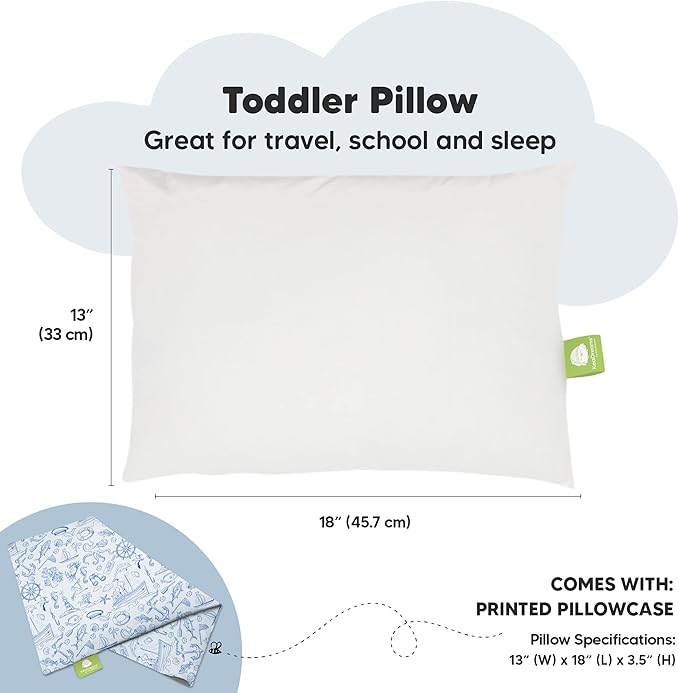Toddler Pillow with Pillowcase - 13x18 My Little Dreamy Kids Travel Bed Pillows for Sleeping, Organic Cotton Small Pillowcase, Soft & Breathable, Machine Washable, Toddlers 2-5 years old (Nautical)