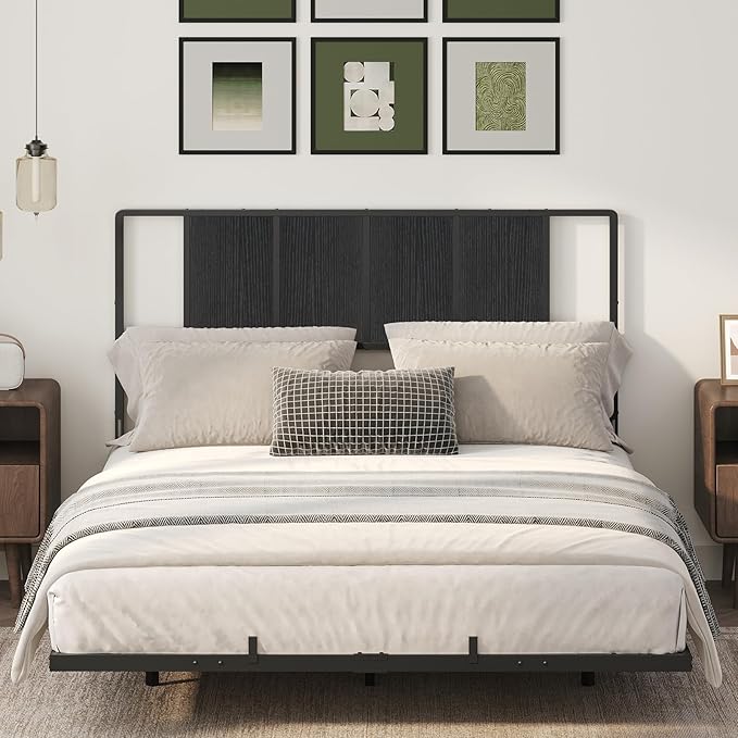 MAHANCRIS Queen Size Headboard Only, Metal Headboard with Adapters, Minimalist Industrial Style for Queen Size Beds, Black