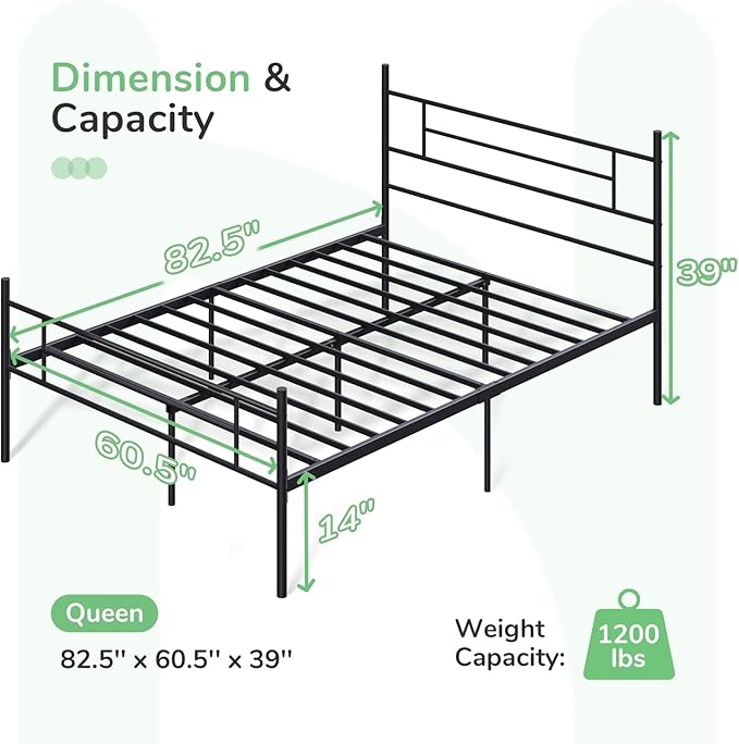 Novilla Metal Queen Bed Frame with Headboard and Footboard, 14 Inch Platform Bed Frame with Storage No Box Spring Needed, Strong Metal Slats Support