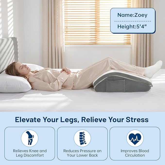 Vekkia Knee Wedge Pillow for Back Sleeping, Dual-Layer Knee Pillow with Dual Handles, Adjustable Elevation Pillow for Legs Post-Surgery, Knee Support, Lower Back Pain Relief, Blood Circulation