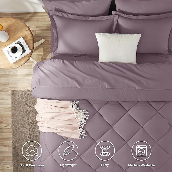 CozyLux Oversized King Comforter Set Dusty Purple, 7 Pieces Bed in a Bag Comforter Set with Sheets, All Season Bedding Set with Down Alternative Comforter, Sheets, Pillowcases & Shams