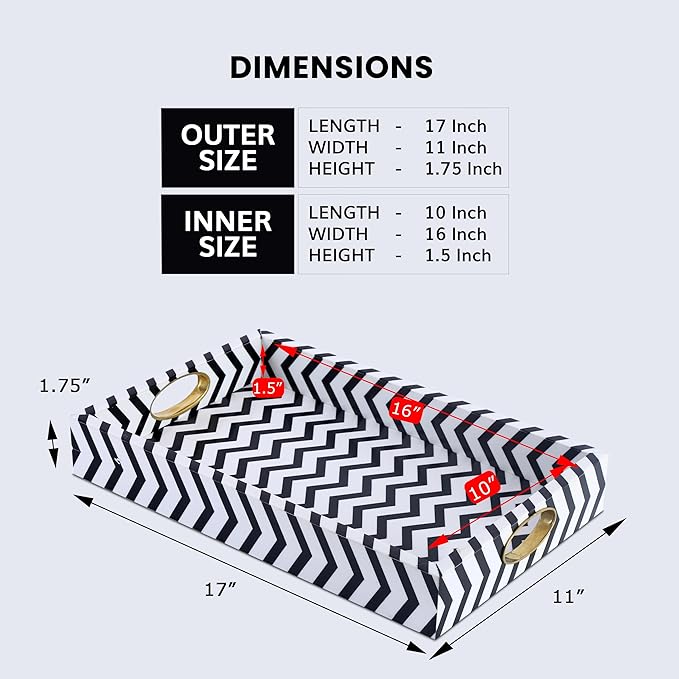 Handicrafts Home Black and White Decorative Tray 17x11, Handcrafted Resin Inlay Optique Safari Ottoman Coffee Table Tray for Living Room Decor Serving Tray for Entertaining, Modern Boho Farmhouse
