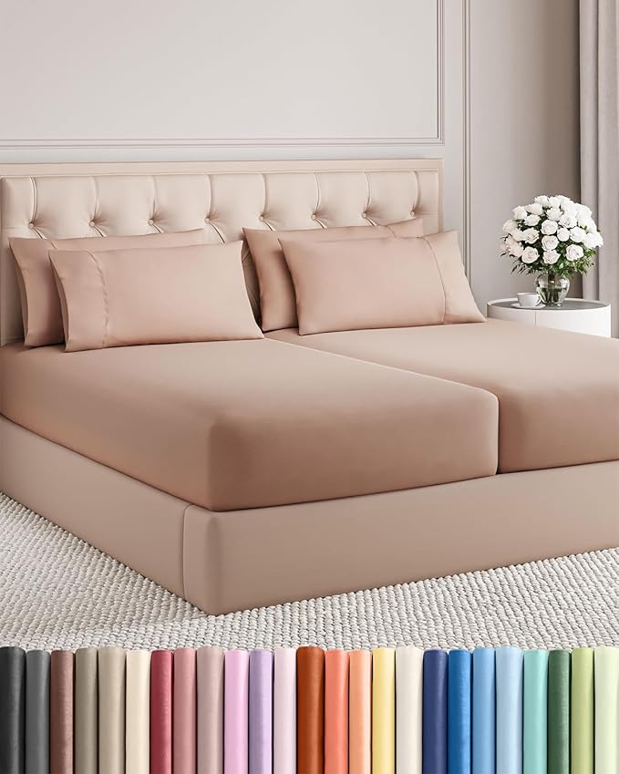 Split King 7 Piece Sheet Set - Comfy Breathable & Cooling - Hotel Luxury Bedding for Women, Men, Kids, Teens & Children - 1 Flat & 2 Fitted Sheets & 4 Pillowcases w/ Deep Pockets, Wrinkle Free - Mauve