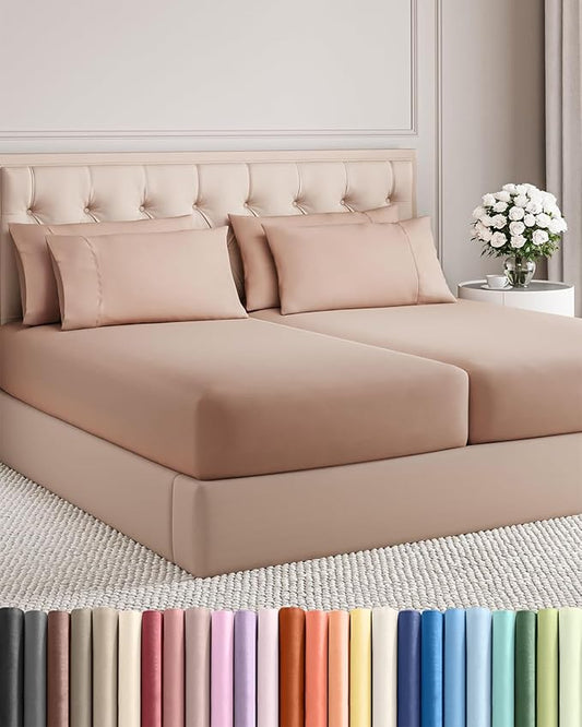 Split King 7 Piece Sheet Set - Comfy Breathable & Cooling - Hotel Luxury Bedding for Women, Men, Kids, Teens & Children - 1 Flat & 2 Fitted Sheets & 4 Pillowcases w/ Deep Pockets, Wrinkle Free - Mauve
