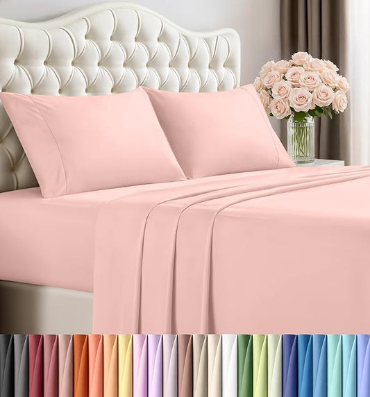 Utopia Bedding King Size Sheet Set – 4 Piece Bed Sheets, Soft and Breathable Microfiber, Includes 1 Fitted Sheet, 1 Flat Sheet and 2 Pillowcases – Oeko Tex (Tea Pink)