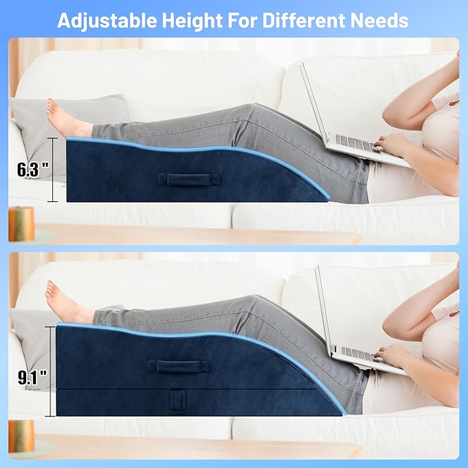 TranquilRelax Leg Elevation Pillows, Wedge Pillow for After Surgery Or Rest, Memory Foam Leg Support Adjustable, Back Knee Hip Ankles Pain Relief, Knee Pillow for Sleeping Blood Circulation Blue