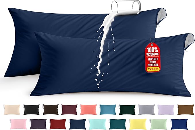 Utopia Bedding Premium 100% Waterproof Pillow Protectors with Zipper Body Size (Set of 2), Bed Bug and Dust Mite Proof Zippered Pillow Covers, Pillow Encasement Cases, Navy